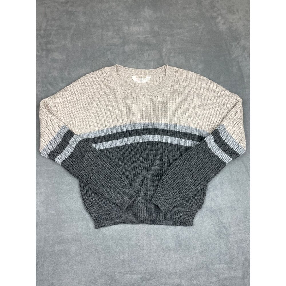 belle du jour Acrylic Loose Knit Sweater Juniors XL Gray Blue Stripe - Picture 1 of 5